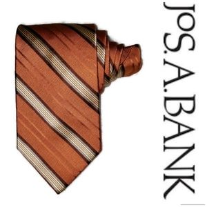 Jos. A Bank orange silk tie with multicolored diagonal stripes brown, tan, cream